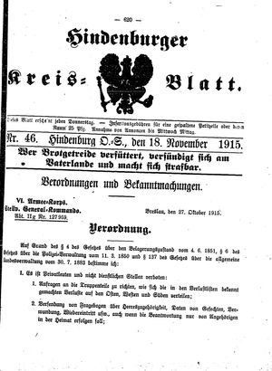 Zabrzer (Hindenburger) Kreisblatt vom 18.11.1915