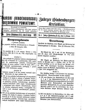 Zabrzer (Hindenburger) Kreisblatt vom 03.02.1922