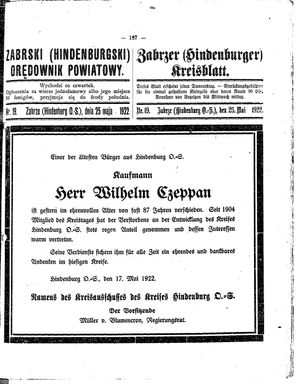 Zabrzer (Hindenburger) Kreisblatt on May 25, 1922