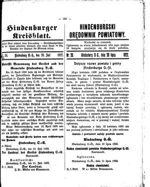 Zabrzer (Hindenburger) Kreisblatt vom 20.07.1922