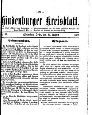 Zabrzer (Hindenburger) Kreisblatt vom 31.08.1922