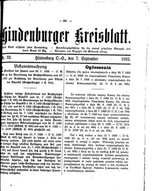 Zabrzer (Hindenburger) Kreisblatt vom 07.09.1922