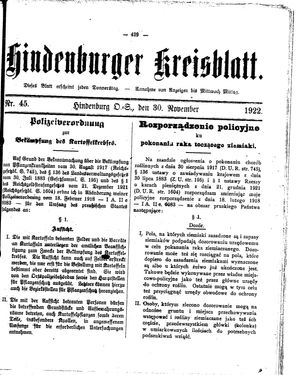 Zabrzer (Hindenburger) Kreisblatt vom 30.11.1922