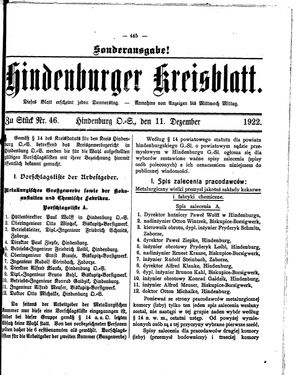 Zabrzer (Hindenburger) Kreisblatt vom 11.12.1922
