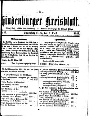 Zabrzer (Hindenburger) Kreisblatt on Apr 5, 1923