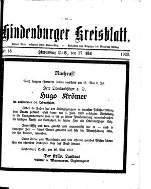 Zabrzer (Hindenburger) Kreisblatt on May 17, 1923