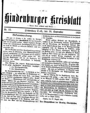Zabrzer (Hindenburger) Kreisblatt vom 19.09.1925