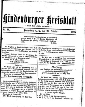 Zabrzer (Hindenburger) Kreisblatt vom 20.10.1925