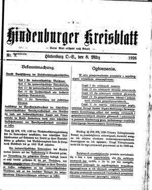 Zabrzer (Hindenburger) Kreisblatt vom 08.03.1926