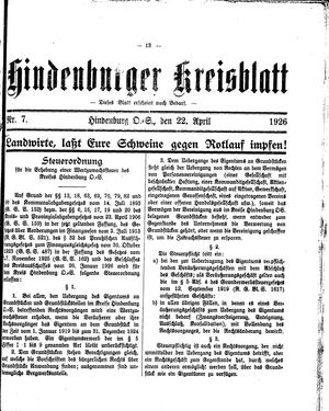 Zabrzer (Hindenburger) Kreisblatt vom 22.04.1926