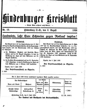 Zabrzer (Hindenburger) Kreisblatt vom 02.08.1926