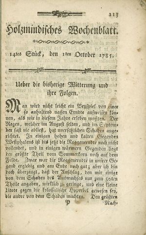 Holzmindisches Wochenblatt vom 01.10.1785