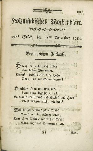 Holzmindisches Wochenblatt vom 31.12.1785