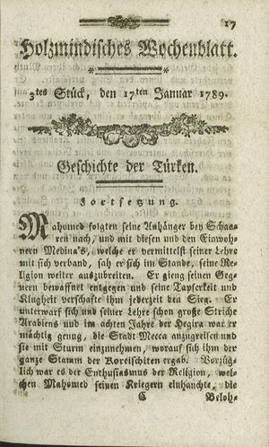 Holzmindisches Wochenblatt vom 17.01.1789
