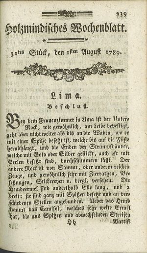 Holzmindisches Wochenblatt on Aug 1, 1789