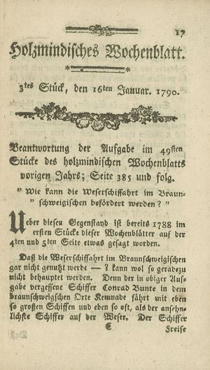 Holzmindisches Wochenblatt vom 16.01.1790