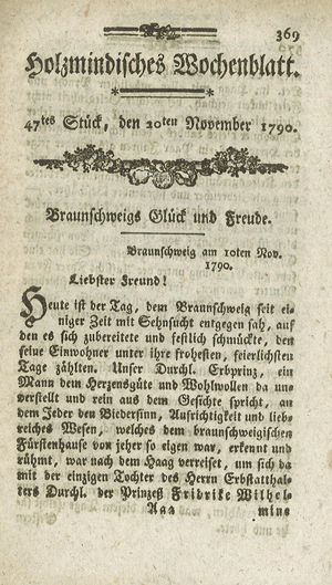 Holzmindisches Wochenblatt vom 20.11.1790