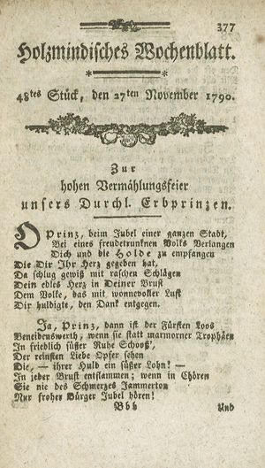 Holzmindisches Wochenblatt vom 27.11.1790
