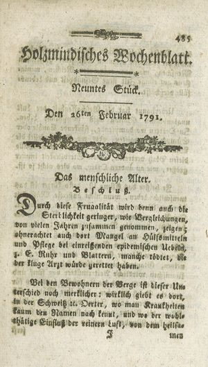 Holzmindisches Wochenblatt vom 26.02.1791