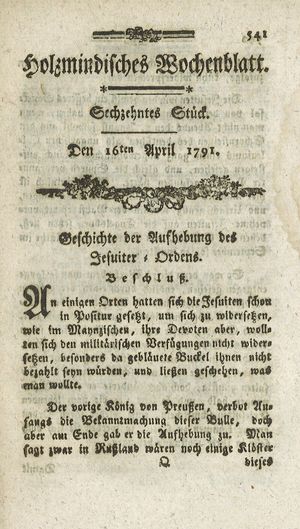 Holzmindisches Wochenblatt vom 16.04.1791