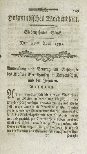 Holzmindisches Wochenblatt vom 23.04.1791