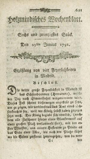 Holzmindisches Wochenblatt vom 25.06.1791
