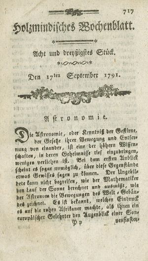 Holzmindisches Wochenblatt on Sep 17, 1791