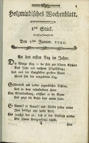 Holzmindisches Wochenblatt on Jan 1, 1792