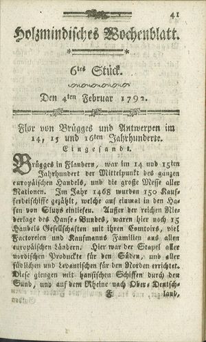Holzmindisches Wochenblatt vom 04.02.1792