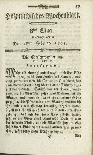 Holzmindisches Wochenblatt on Feb 18, 1792