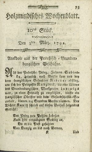 Holzmindisches Wochenblatt vom 03.03.1792