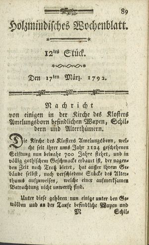 Holzmindisches Wochenblatt vom 17.03.1792