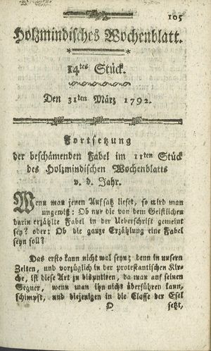 Holzmindisches Wochenblatt vom 31.03.1792
