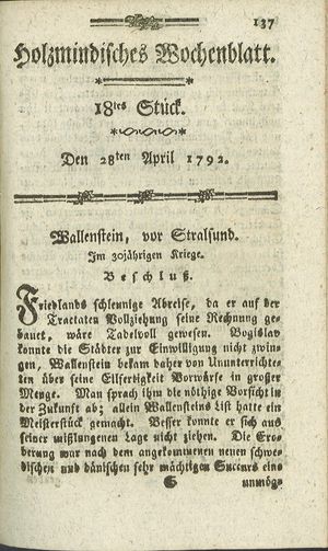Holzmindisches Wochenblatt vom 28.04.1792