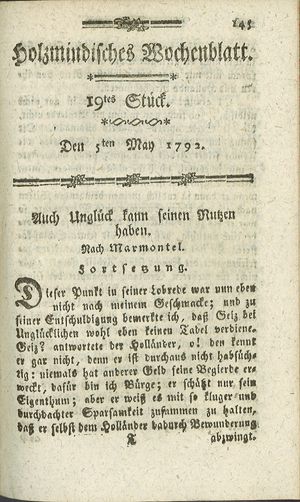 Holzmindisches Wochenblatt on May 5, 1792