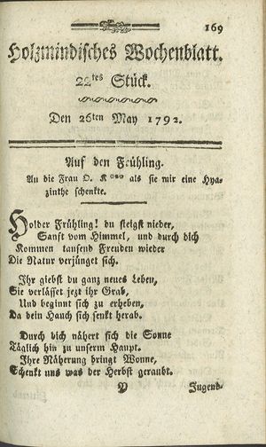 Holzmindisches Wochenblatt on May 26, 1792