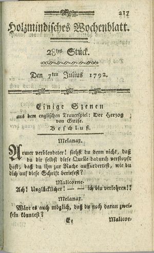 Holzmindisches Wochenblatt vom 07.07.1792