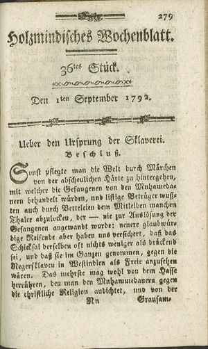 Holzmindisches Wochenblatt vom 01.09.1792