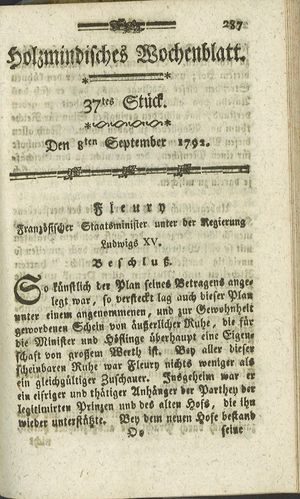 Holzmindisches Wochenblatt on Sep 8, 1792