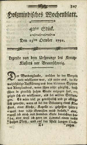 Holzmindisches Wochenblatt vom 13.10.1792