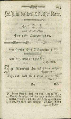 Holzmindisches Wochenblatt vom 20.10.1792