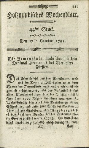 Holzmindisches Wochenblatt vom 27.10.1792
