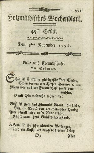 Holzmindisches Wochenblatt on Nov 3, 1792