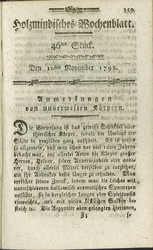 Holzmindisches Wochenblatt vom 10.11.1792