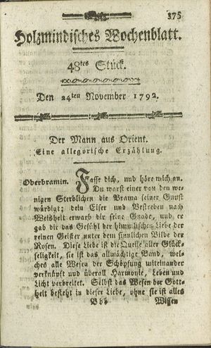 Holzmindisches Wochenblatt on Nov 24, 1792