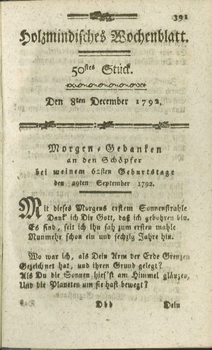 Holzmindisches Wochenblatt on Dec 8, 1792