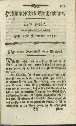 Holzmindisches Wochenblatt on Dec 15, 1792