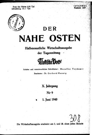 Türkische Post vom 01.06.1940