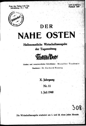 Türkische Post vom 01.07.1940