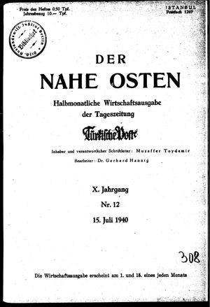 Türkische Post vom 15.07.1940